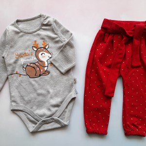 بادی و شلوار کریسمس طوسی زرشکی وچیون