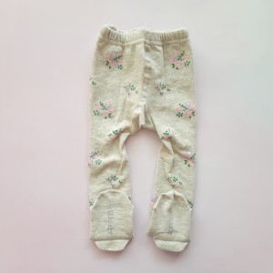 جوراب شلواری گل گلی طوسی ایپلیک