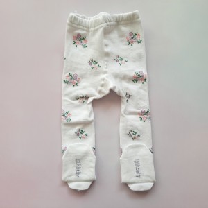 جوراب شلواری گل گلی سفید ایپلیک