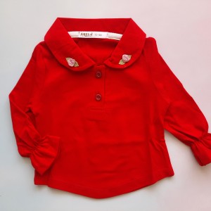 بلوز یقه ب ب گلدار قرمز آنیل