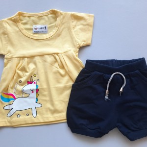 پیراهن و شلوارک تک شاخ زرد امیرکوچولو