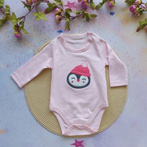 بادی آستین بلند گلدوزی پنگوئن صورتی وچیون