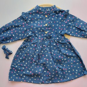 پیراهن و کش مو گلدار آبی تیره آنیل kids