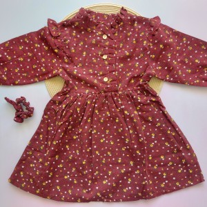 پیراهن و کش مو گلدار زرشکی آنیل kids