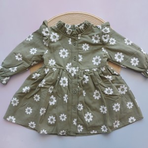 پیراهن مجلسی گل گلی لاینردار زیتونی kids