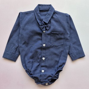 بادی آستین بلند پاپیون دار آبی تیره آنالی