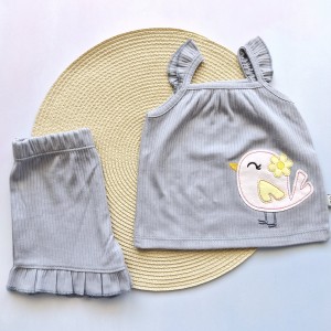 تاپ و شلوارک جوجه گلدوزی نقرآبی وچیون