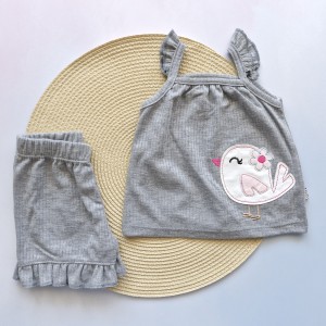 تاپ و شلوارک جوجه گلدوزی خاکستری وچیون