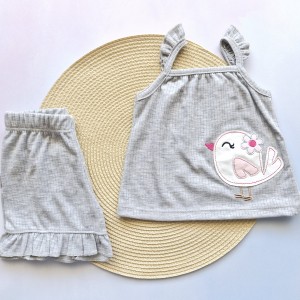 تاپ و شلوارک جوجه گلدوزی طوسی روشن وچیون