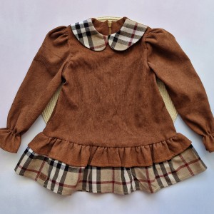 پیراهن چین دار مخمل کبریتی شکلاتی kids