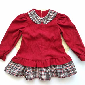 پیراهن چین دار مخمل کبریتی زرشکی kids