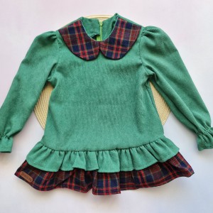 پیراهن چین دار مخمل کبریتی سبز kids