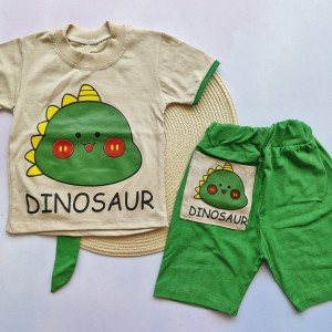 تیشرت و شلوارک دایناسور دم دار سبز تیره kids