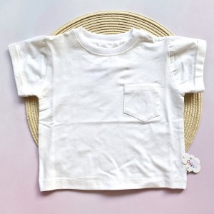 تیشرت آستین کوتاه تک جیب ساده شیری امیرکوچولو