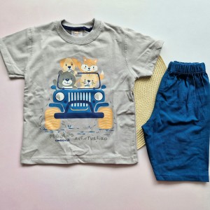 تیشرت و شلوارک حیوانات جیپ سوار طوسی kids