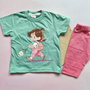 تیشرت و شلوارک دخترک و کوله پشتی سبزآبی kids