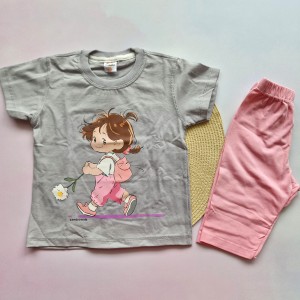 تیشرت و شلوارک دخترک و کوله پشتی طوسی kids