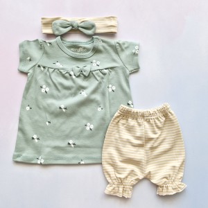 پیراهن و شلوارک شکوفه سبز کانگورو