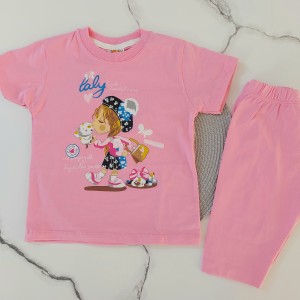 تیشرت و شلوارک دختر و عروسک صورتی kids