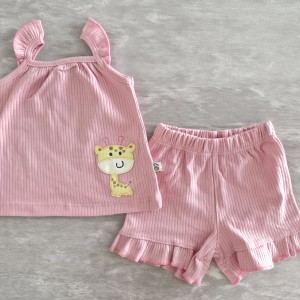 تاپ و شلوارک زرافه گلدوزی صورتی وچیون