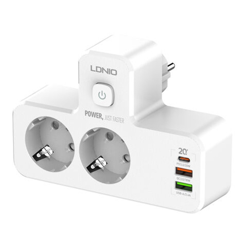 چند راهی 2 خانه برق الدینیو مدل SC2413 با 2 پورت USB و ۱ عدد تایپ سی