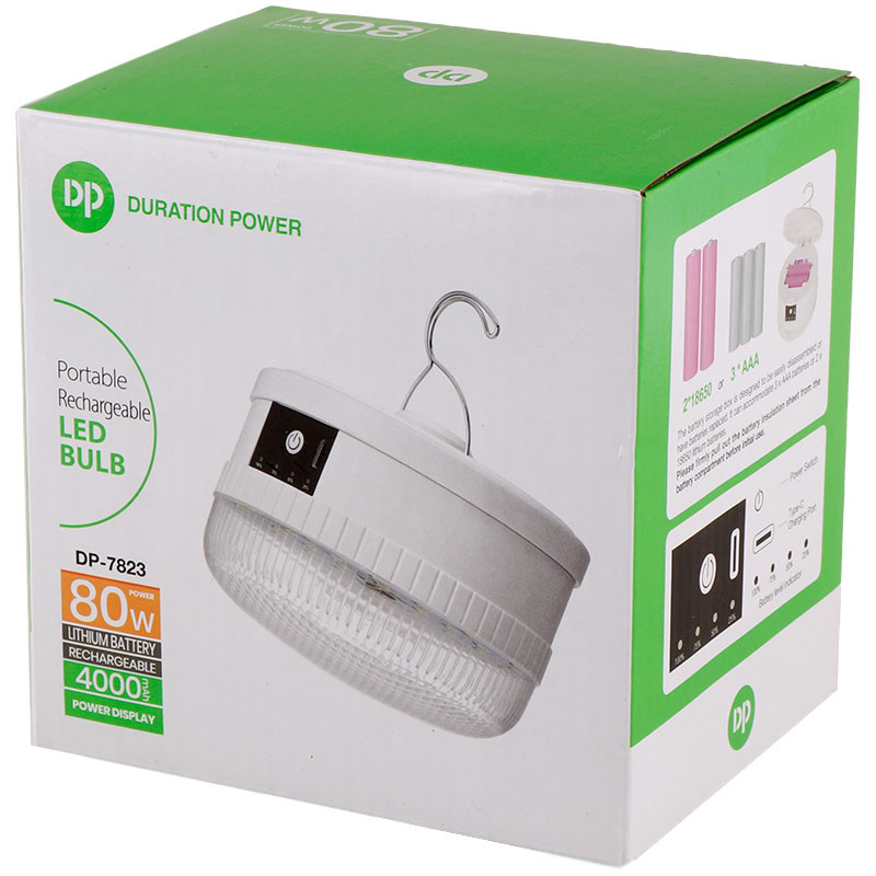 چراغ شارژی 80 وات پاوربانک دار دی پی مدل DP-7823B