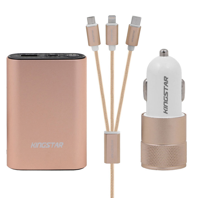 ست پاوربانک و شارژر فندکی و کابل ۳ سر Kingstar KP BOX70