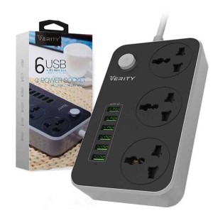 سه راهی برق وریتی PS 3110 با کابل ۲ متری + شارژر USB