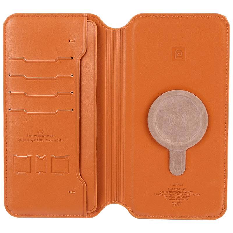 پاوربانک شارژر وایرلس و کیف چرمی ظرفیت 10000 میلی آمپر 22.5 وات ژئوس Zhuse ZS-PB-037