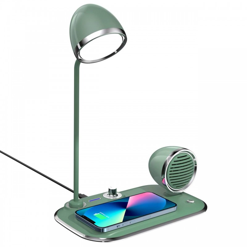 شارژر بی‌سیم چندکاره با چراغ مطالعه و بلندگوی بلوتوث