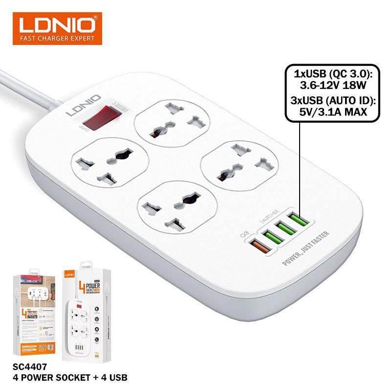 چند راهی 4 سوکت و 4 یو اس بی 2متری الدنیو مدل Ldnio SC4407