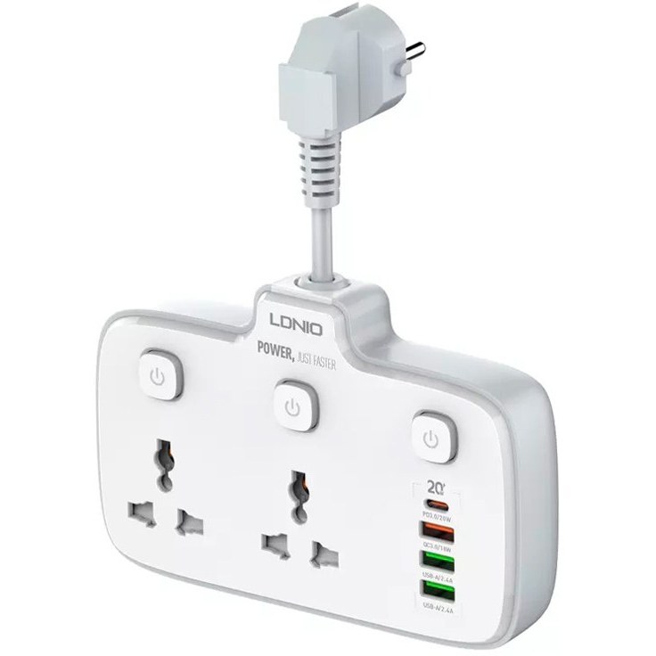 چند راهی برق دو سوکت و چهار پورت شارژ گوشی موبایل الدنیو LDNIO SC2413
