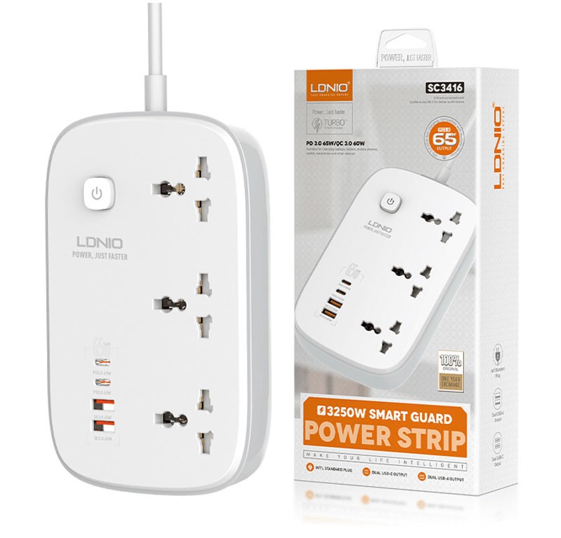 چندراهی برق سه سوکت، دو یو اس بی و دو تایپ سی 3250 وات الدنیو SC3416