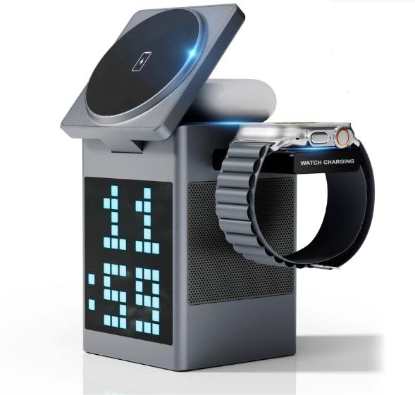 شارژر وایرلس دارای اسپیکر بلوتوث وساعت دیجیتال LED مدل s5