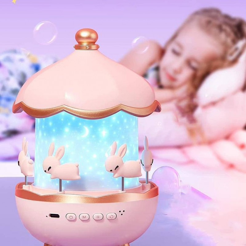 چراغ خواب پروژکتوری کهکشانی و چرخ و فلک اسپیکر دار دارای 6 طرح مختلف مدل  bunnys