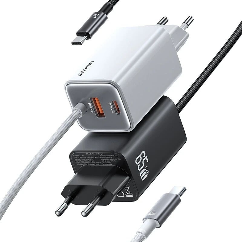 شارژ دیواری تایپ سی 65واتی همراه با کابل تایپ سی  Usams -CC266