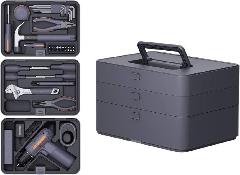 کیت ابزار برقی و دستی ۹۱ پارچه JIMIHOME (سری ABC) دارای دریل شارژی 12 ولت