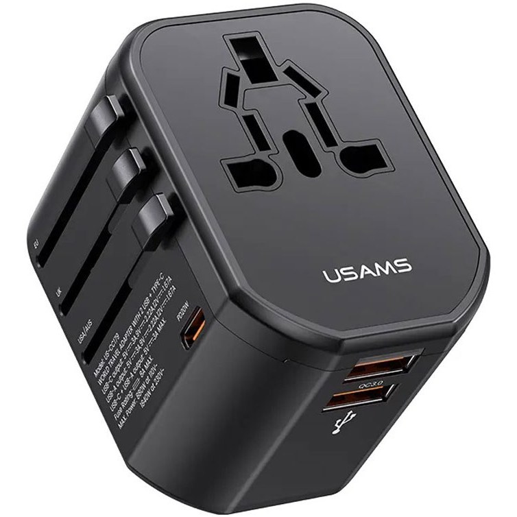 اداپتور شارژر مسافرتی جهانی دوUSB، یک TYPE-Cو یک سوکت برق 20W یوسمز مدل US-CC179