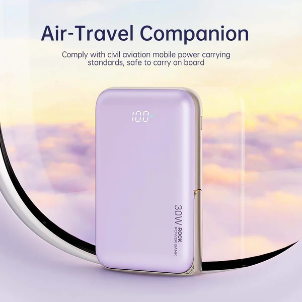 پاوربانک شارژر سریع بی سیم مغناطیسی 10000 میلی آمپر  30 وات Rock p30