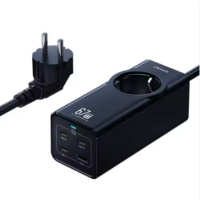 آداپتور شارژ و چند راهی برق 4 پورت،3 تایپ سی و1 یو اس بی 67 واتی یوسامز USAMS- CC225