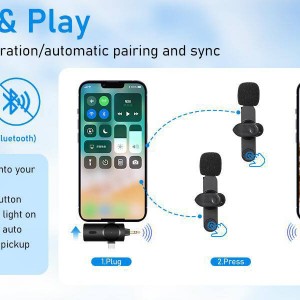 میکروفون بی‌سیم دوگانه برای ضبط ویدیو لاوالیر مناسب آیفون، دوربین ، رایانه شخصی، اندروید، Lavalier Microphones for Video Recording