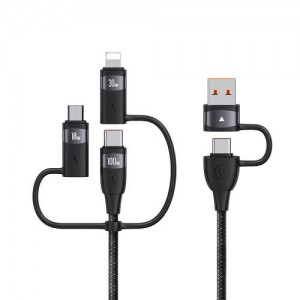 کابل شارژ سریع چند سر تایپ سی و یو اس بی به تایپ سی، لایتنینگ و میکرو 100 وات 2 متری یوسامز US-SJ646