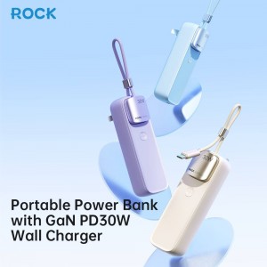 پاوربانک به همراه اداپتور شارژ 30وات 5000 میلی آمپر راک ROCK Portable GaN3