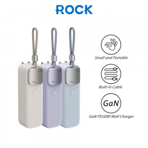 پاوربانک به همراه اداپتور شارژ 30وات 5000 میلی آمپر راک ROCK Portable GaN3