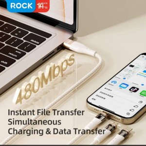 کابل شارژ چندکاره با سری  تایپ سی،لایتنینگ،میکرو راک  ROCK  2in3