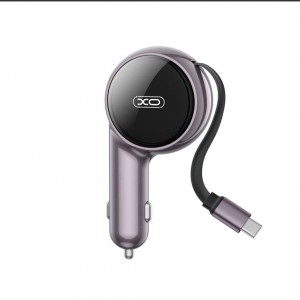 شارژر فندکی 60وات فست شارژ دارای کابل قرقره ای تایپ سی ایکس او XO-CC65