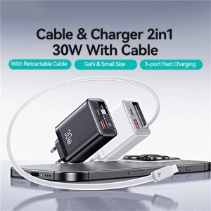شارژر دیواری 30 وات Type-C و USB یوسامز با کابل تایپ سی مدل  Usams-CC296