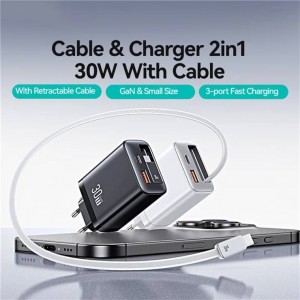 شارژر دیواری 30 وات Type-C و USB یوسامز با کابل تایپ سی مدل  Usams-CC296