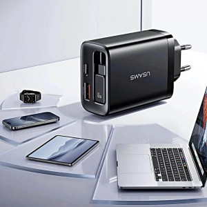 شارژر دیواری 30 وات Type-C و USB یوسامز با کابل تایپ سی مدل  Usams-CC296