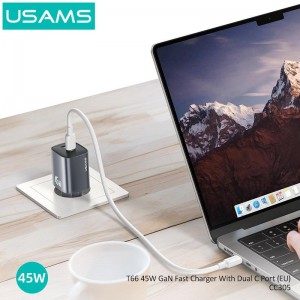 شارژر دیواری فست دو پورت تایپ سی 45 وات یوسامز CC305 T66